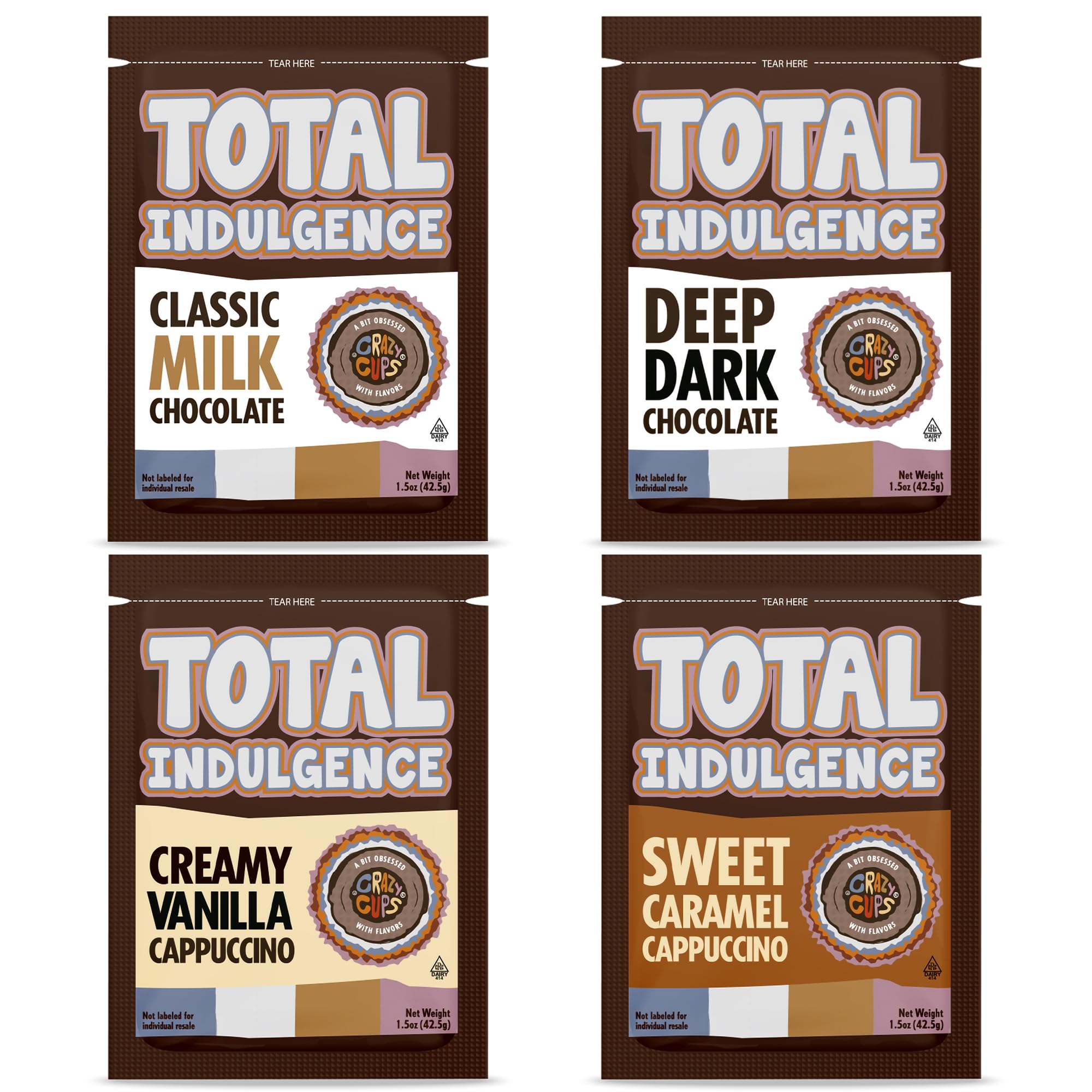 Total Indulgence Variety Pack of Gourmet Hot Chocolate Mix and Instant Cappuccino Mix Packets - Assorted Packets of Flavored Hot Cocoa Mix and Cappuccino Powder - 44 Count (42 grams per Packet)