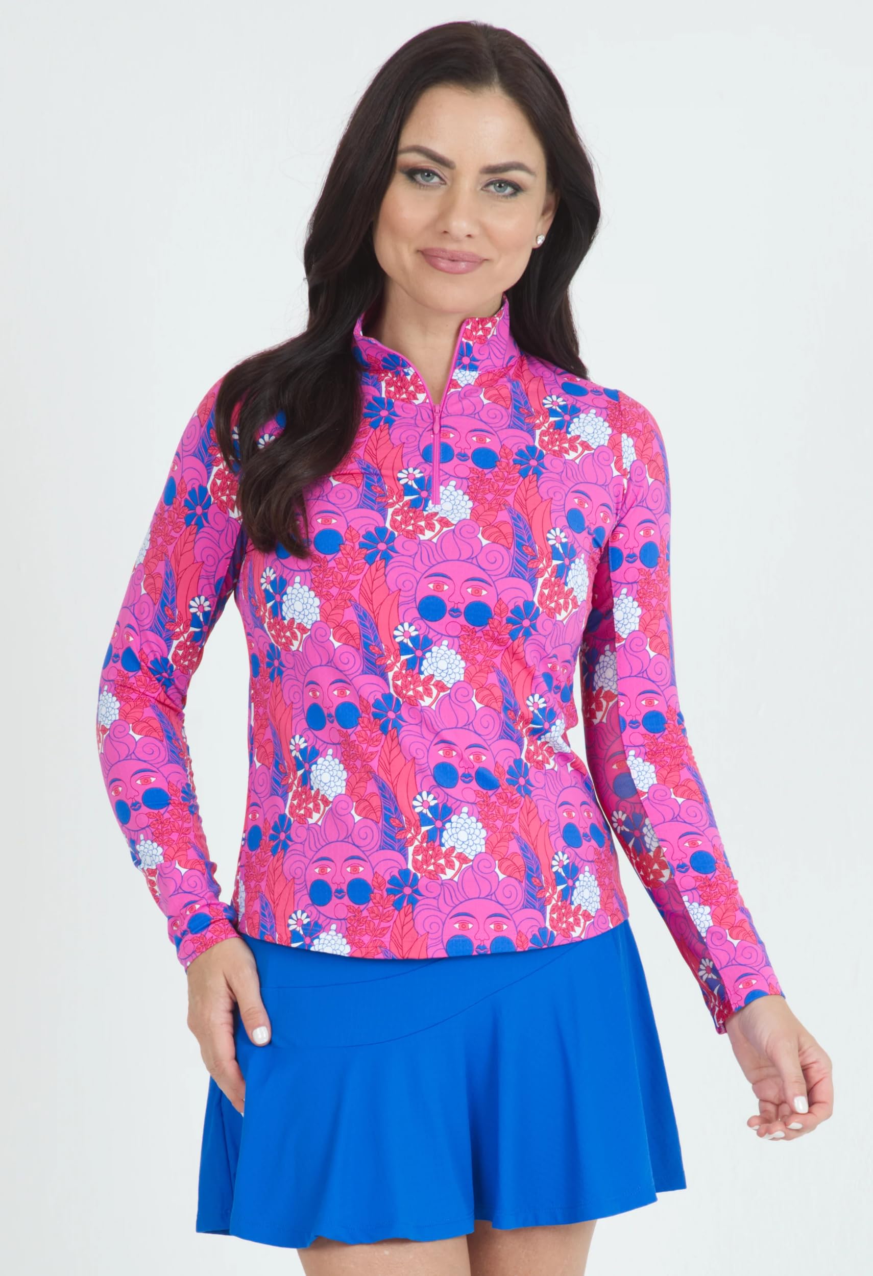IBKUL 10760 Damen Sonnenschutz-Oberteil mit LSF 50+, Icefil Cooling Nadia Print, langärmelig, Mock-Neck