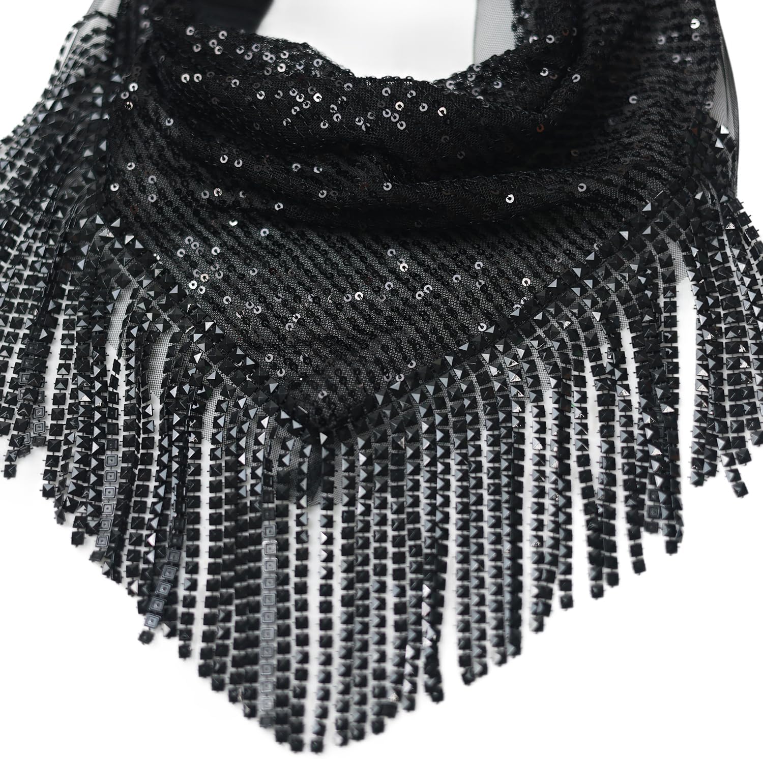 Rhinestone Bandanas for Women Sequin Bandana Mesh Fringe Bandana - Image 2