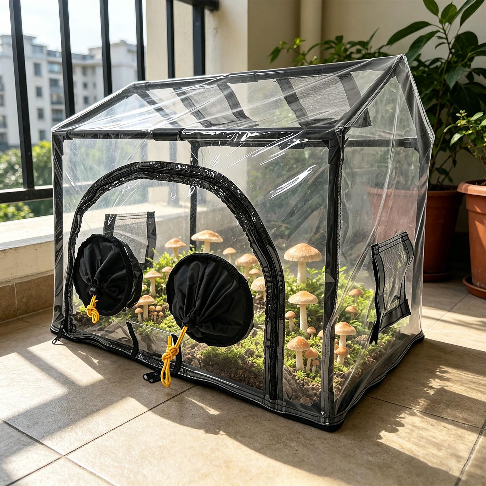 Kit complet de culture de plantes comprenant un abri transparent et une sélection de tapis de base pour cultivateur de champignons bio débutants