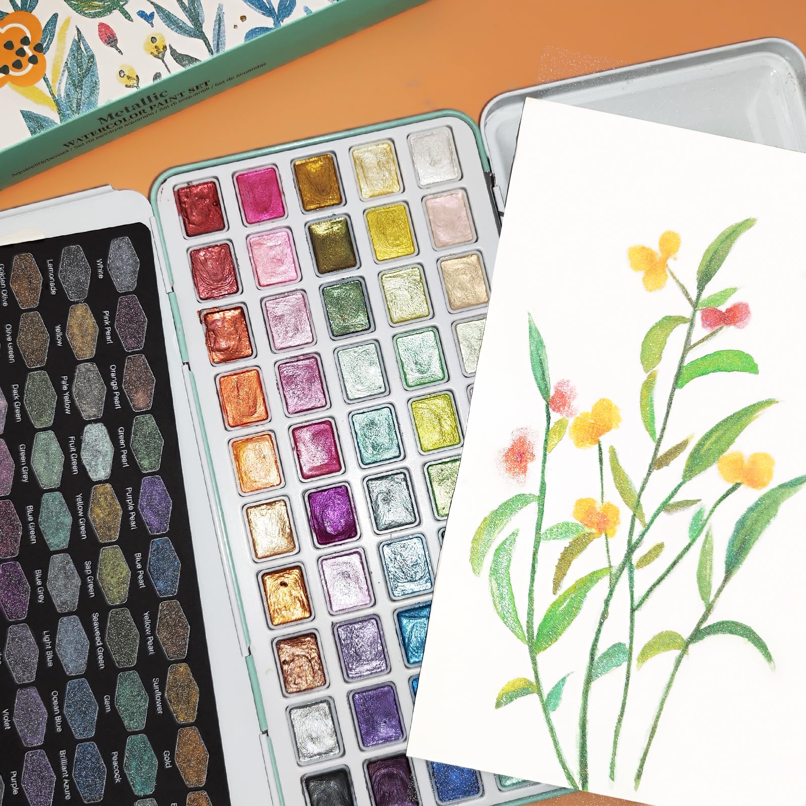 Elements Set 50 Mezze Piastrelle Acquerello In Metallo | Colori Con Pennello E Tavolozza - 5