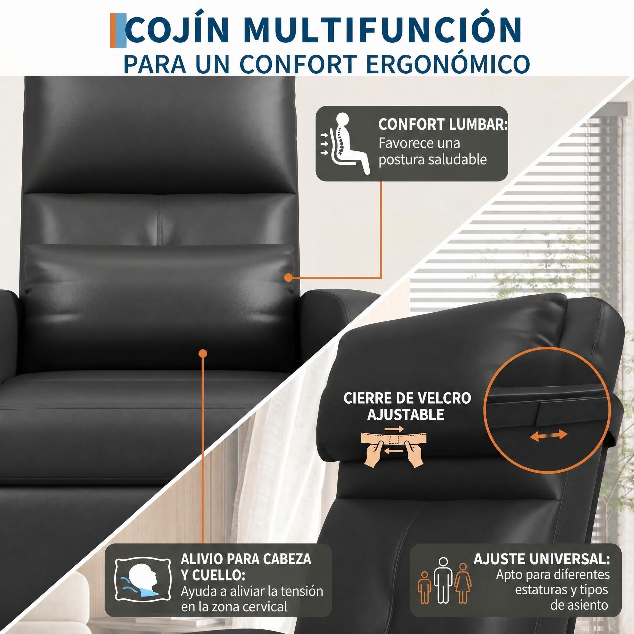 GarveeLife Sillón Relax Reclinable Eléctrico con Masaje de 4 Puntos y Calefacción Lumbar, Tapizado en PU, Reposapiés Eléctrico, Puerto USB C, Negro