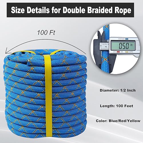 Miniatura 4 de Cuerda de poliéster de doble trenza de 12 pulgada x 100 pies, cuerda de toro de alta resistencia para columpio, trabajo en árboles, vela, remolque,
