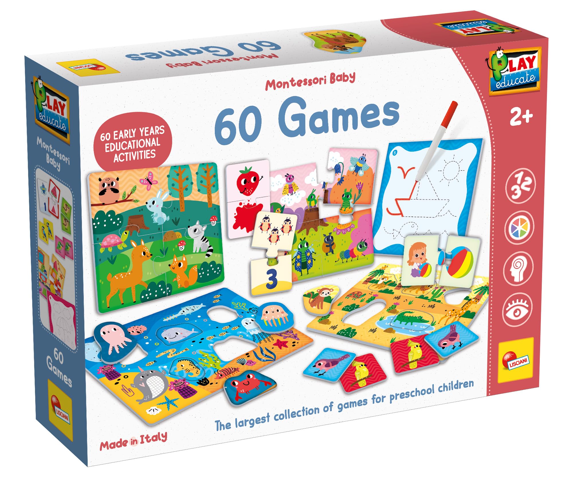 Lisciani - Montessori Baby - Educational Games Set for Toddlers 2+ - 60 Early Learning Activities - Puzzles, Memory, Numbers, Shapes and Colours - Preschool Learning Toys