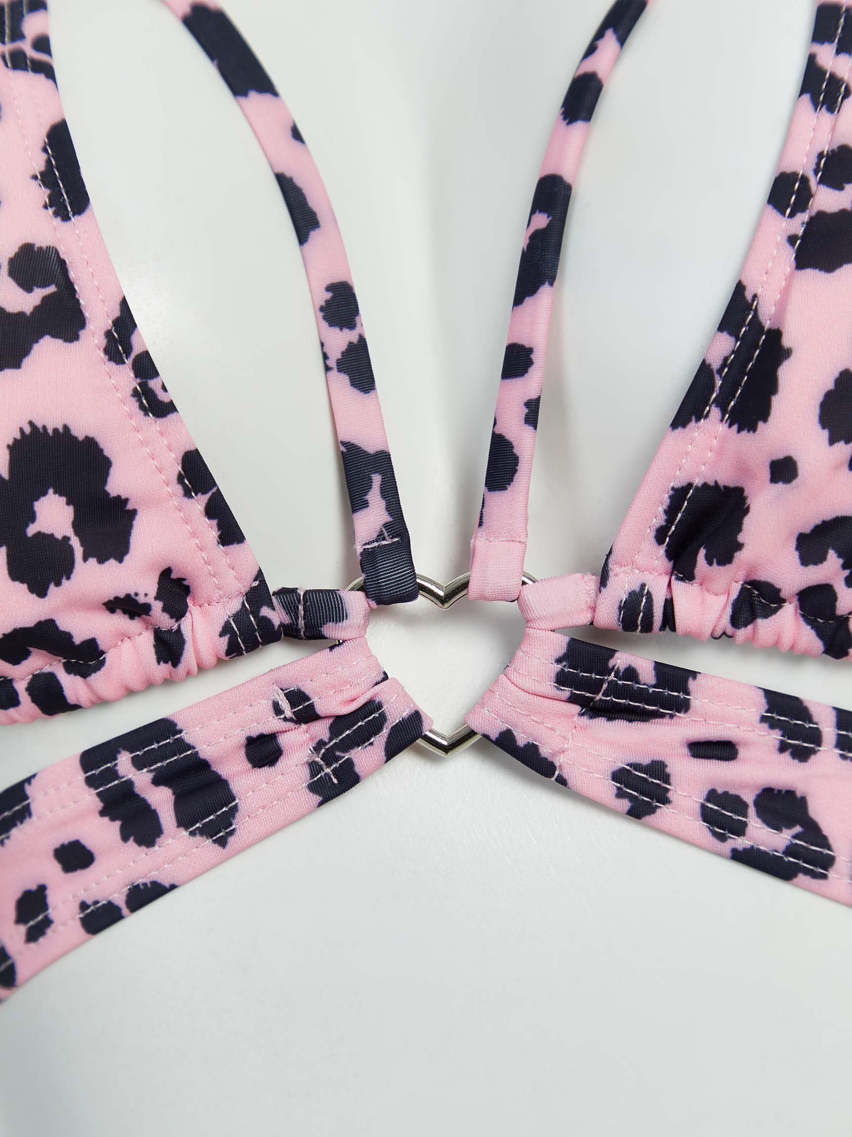 haikyuu Women Leopard Bikini Set Pink Sexy Two Piece Swimsuit Halter Bikini Set Tie Side Bathing Suit: Standard Large Pink