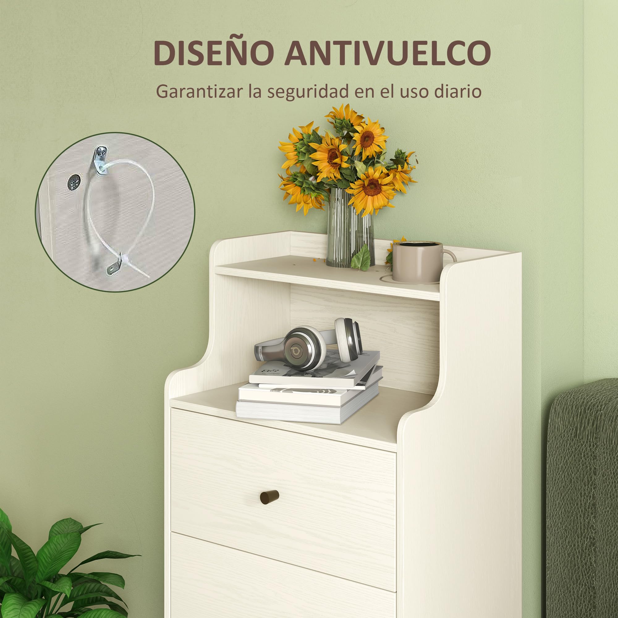 HOMCOM Cómoda con 3 Cajones Dormitorio Estrecha 47x29x95 cm Blanco Veteado