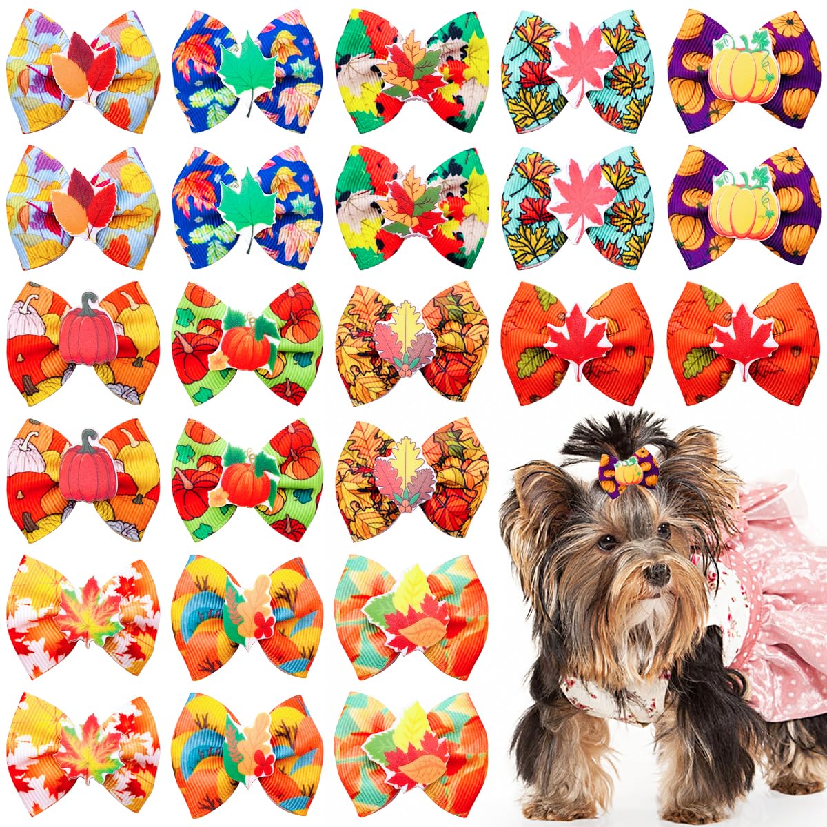 Nœuds pour cheveux de chien citrouille et chêne pour les fêtes