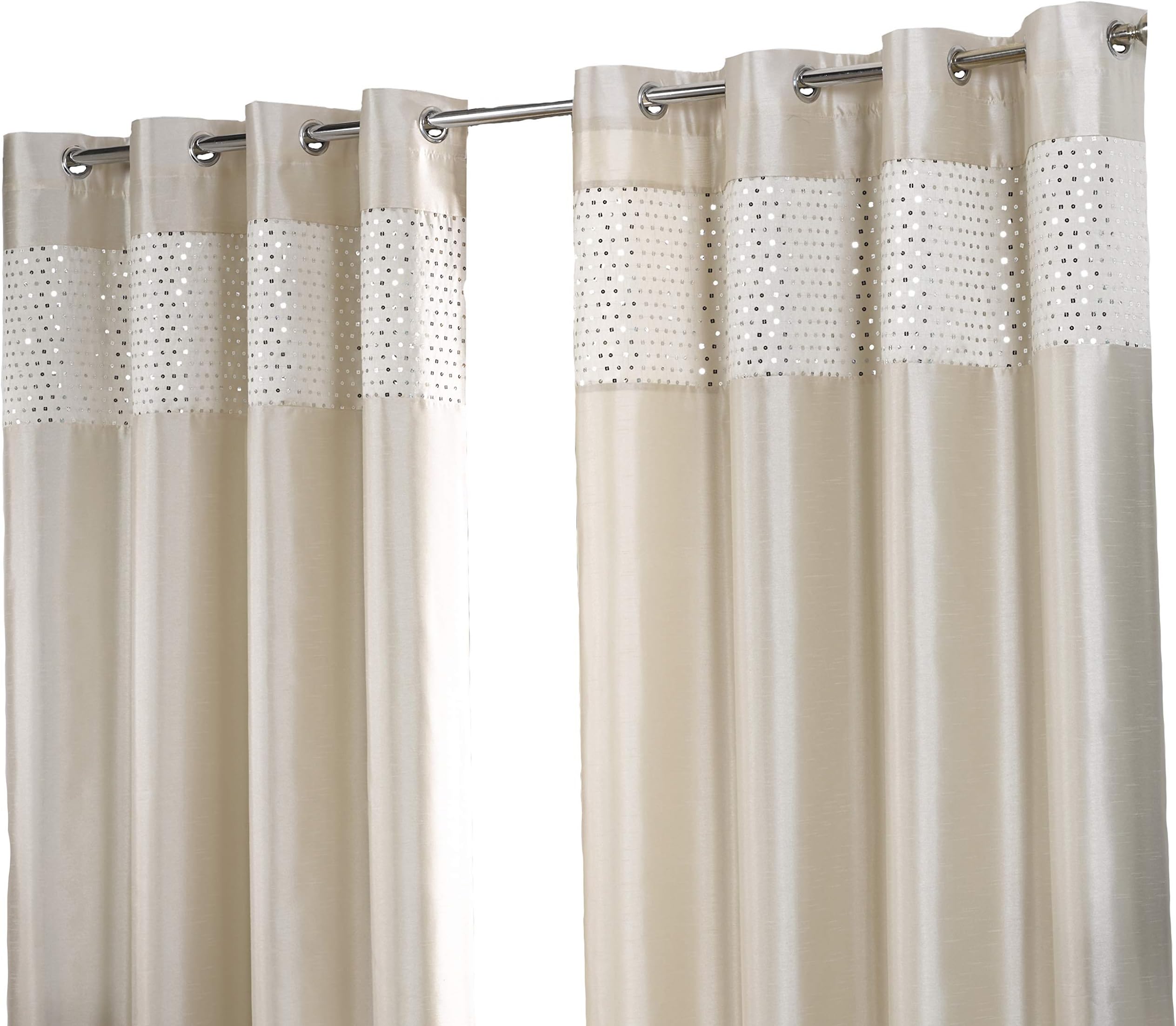 Hamilton McBride Glitz Cream Ring Top / Eyelet Fully Lined Readymade Curtain Pair 66x54in(167x137cm) Approx