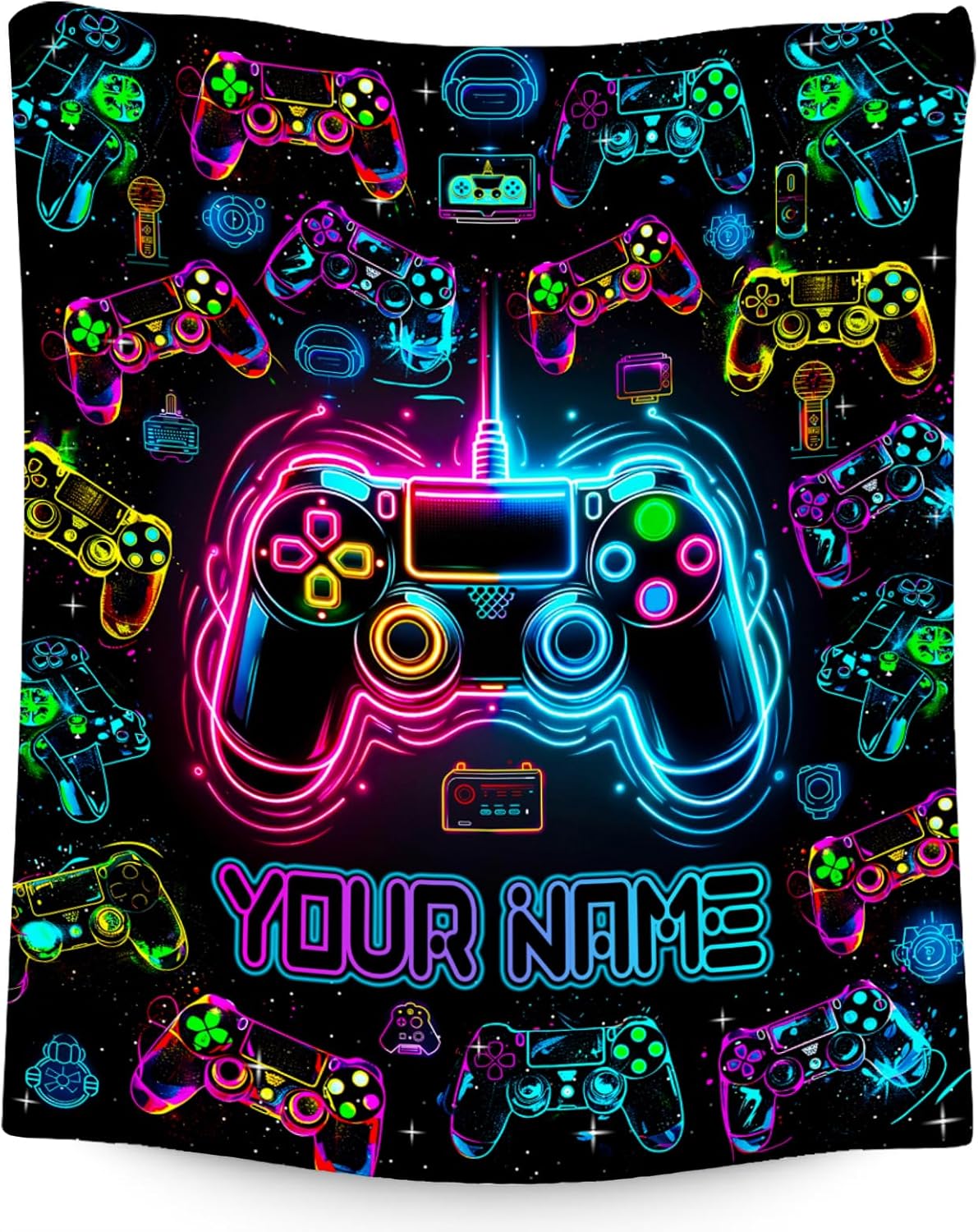Boys Blanket, Gaming Blanket for Kids Game Lovers, Personalized Gamer Gifts for Teen Boys Boyfriend, Custom Name Throw, Fuzzy Flannel Game Throw for Sofa Couch Chair Living Room (4 Sizes)