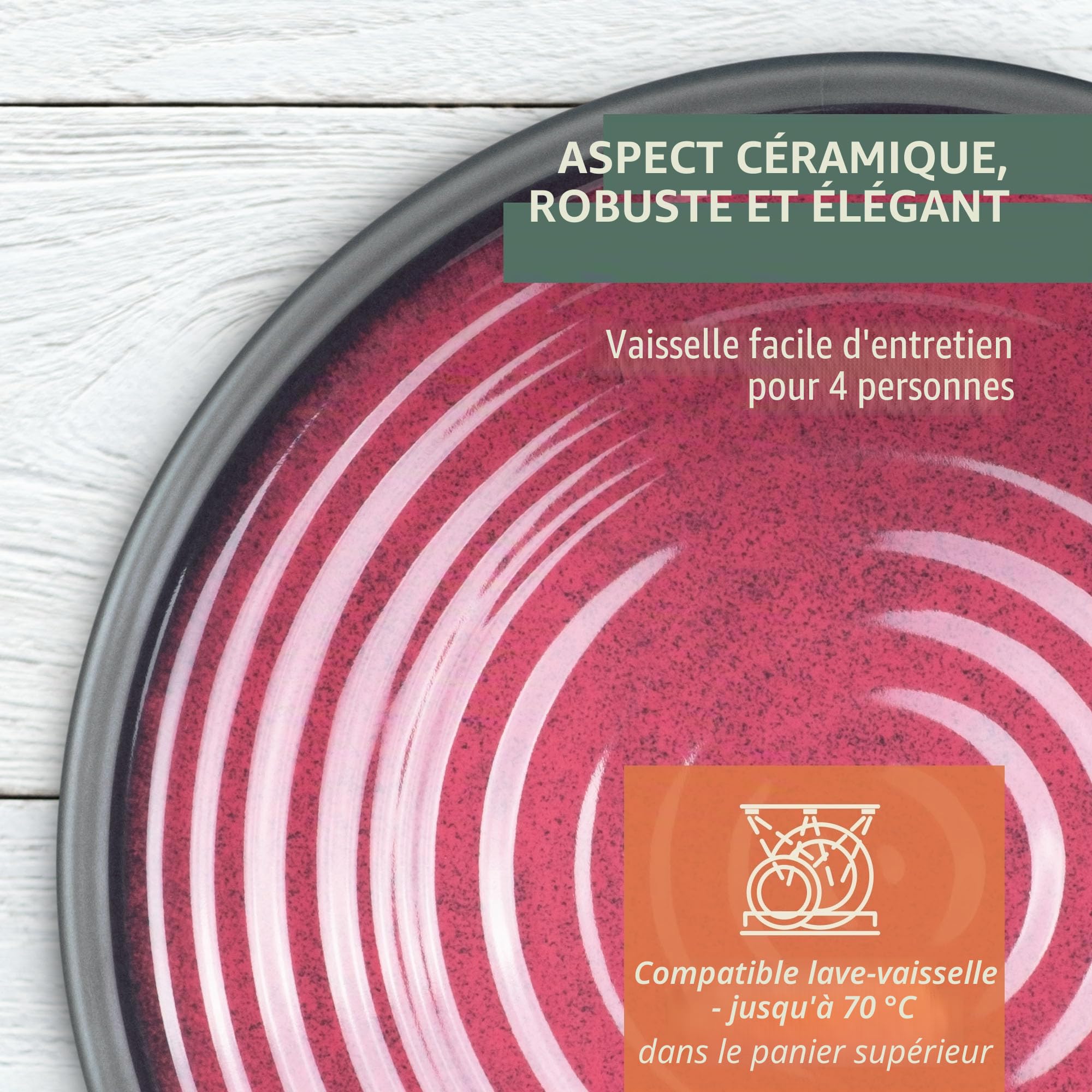 Moritz Vaisselle de table de camping en mélamine pour 4 personnes 12 pièces | Passe au lave-vaisselle | Service de pique-nique | Vaisselle de camping I Stone Red Design