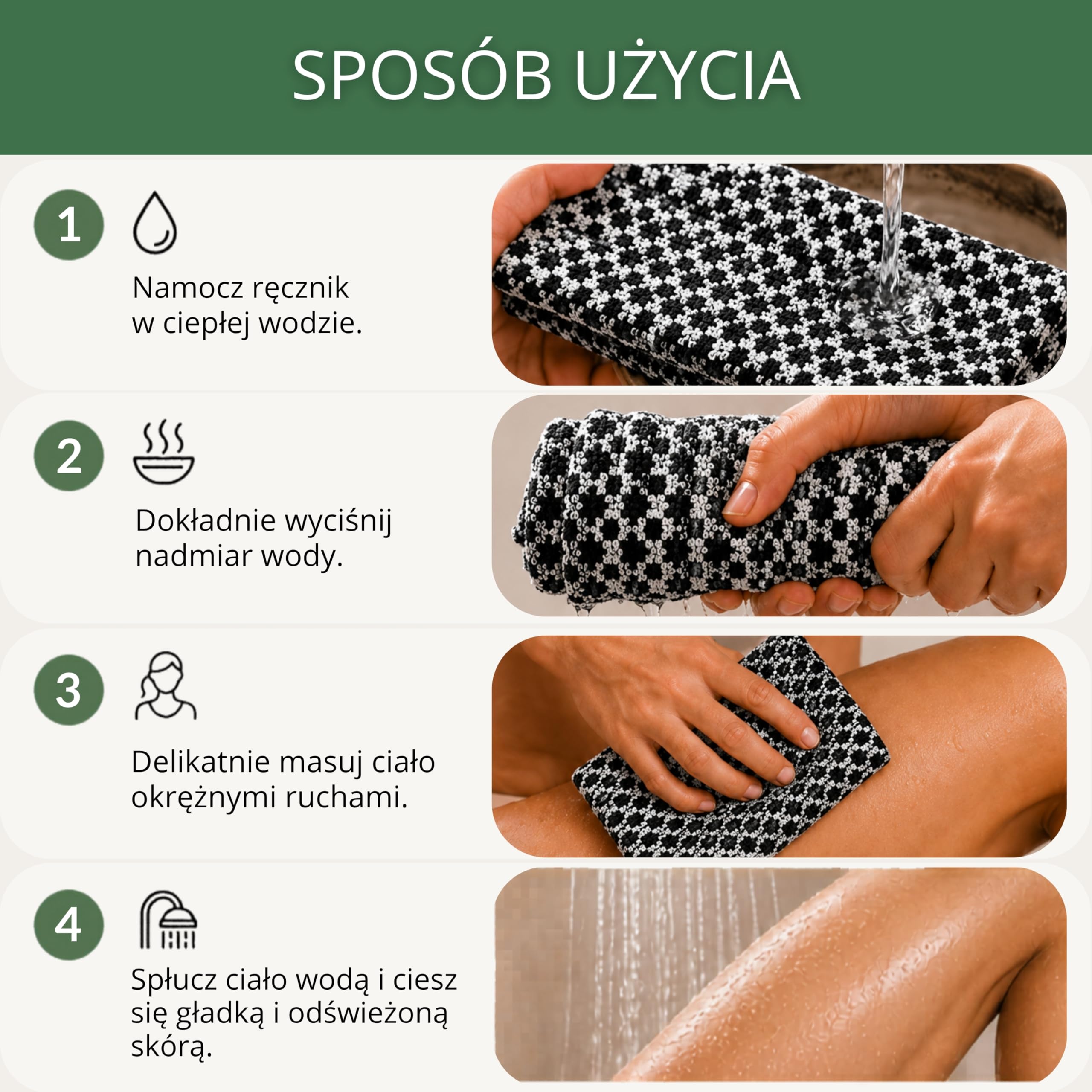 YEYE Made in Nature Koreański ręcznik do peelingu ciała 30x90 cm - Peelingujący Ręcznik do Hammam, Sauny i SPA - Usuwa martwy naskórek i wygładza skórę - Akcesoria wellness (Czarno-biały)