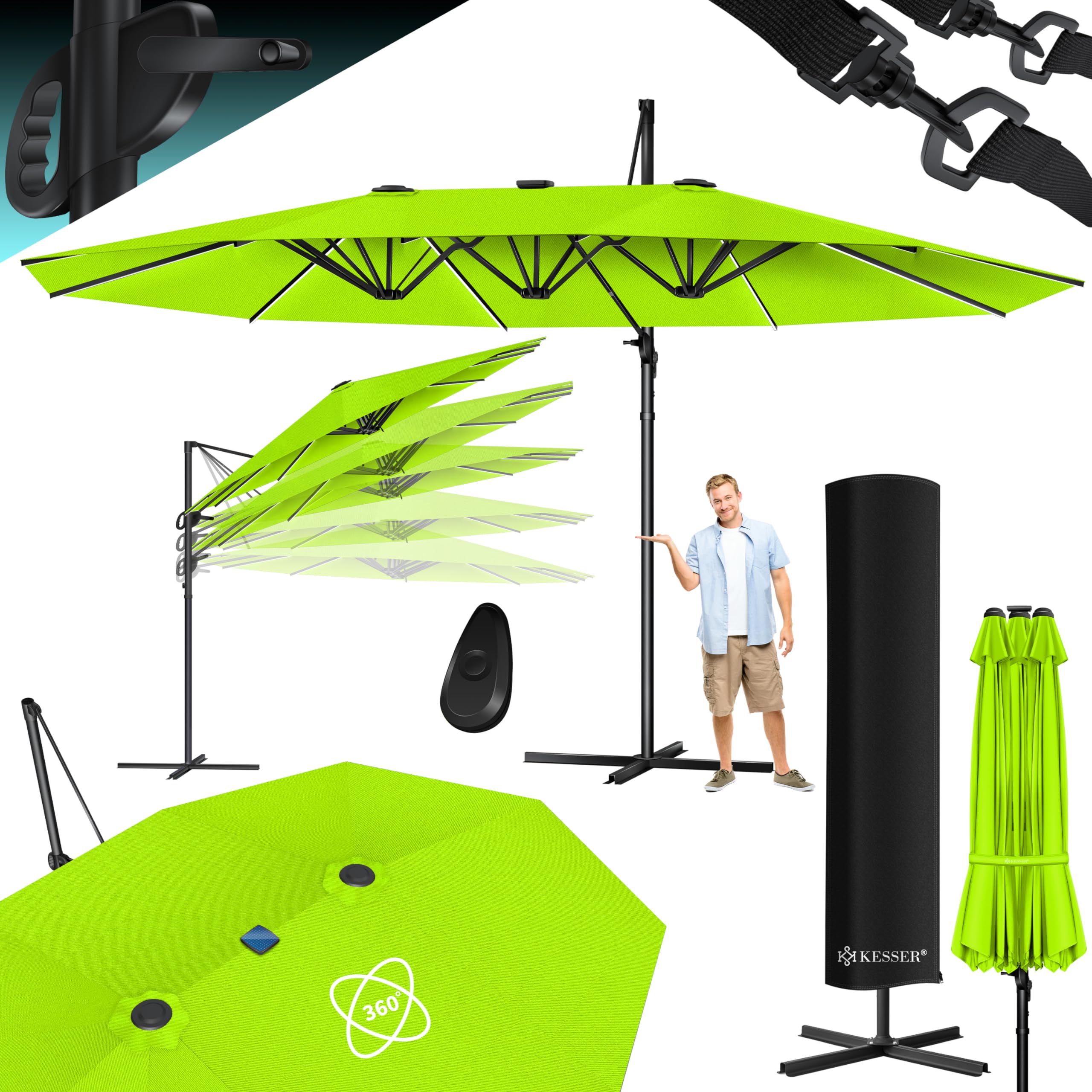 KESSER® Sombrilla Doble + Funda | Sombrilla de jardín | Sombrilla de Mercado | Sombrilla de Patio con manivela | Oval | Aluminio | Resistente a los Rayos UV | Repelente al Agua