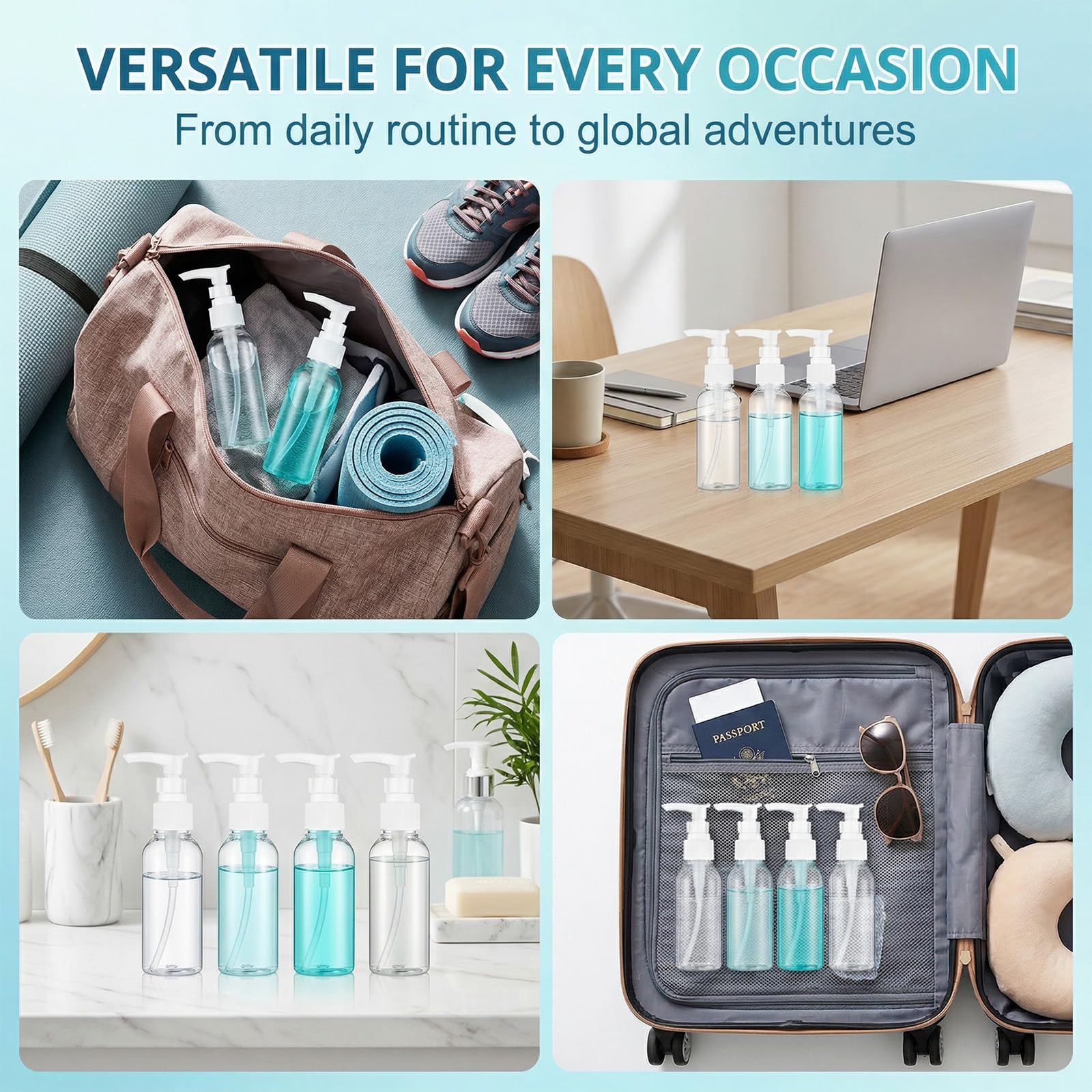 6 Pezzi Distributore a Pompa Airless 50ml, Flacone a Pompa Vuoto in Plastica Trasparente, Distributore di Crema & Sapone, Inclusi 3 Imbuti & 1 Etichetta, Ideali per Cosmetici, Shampoo & Crema