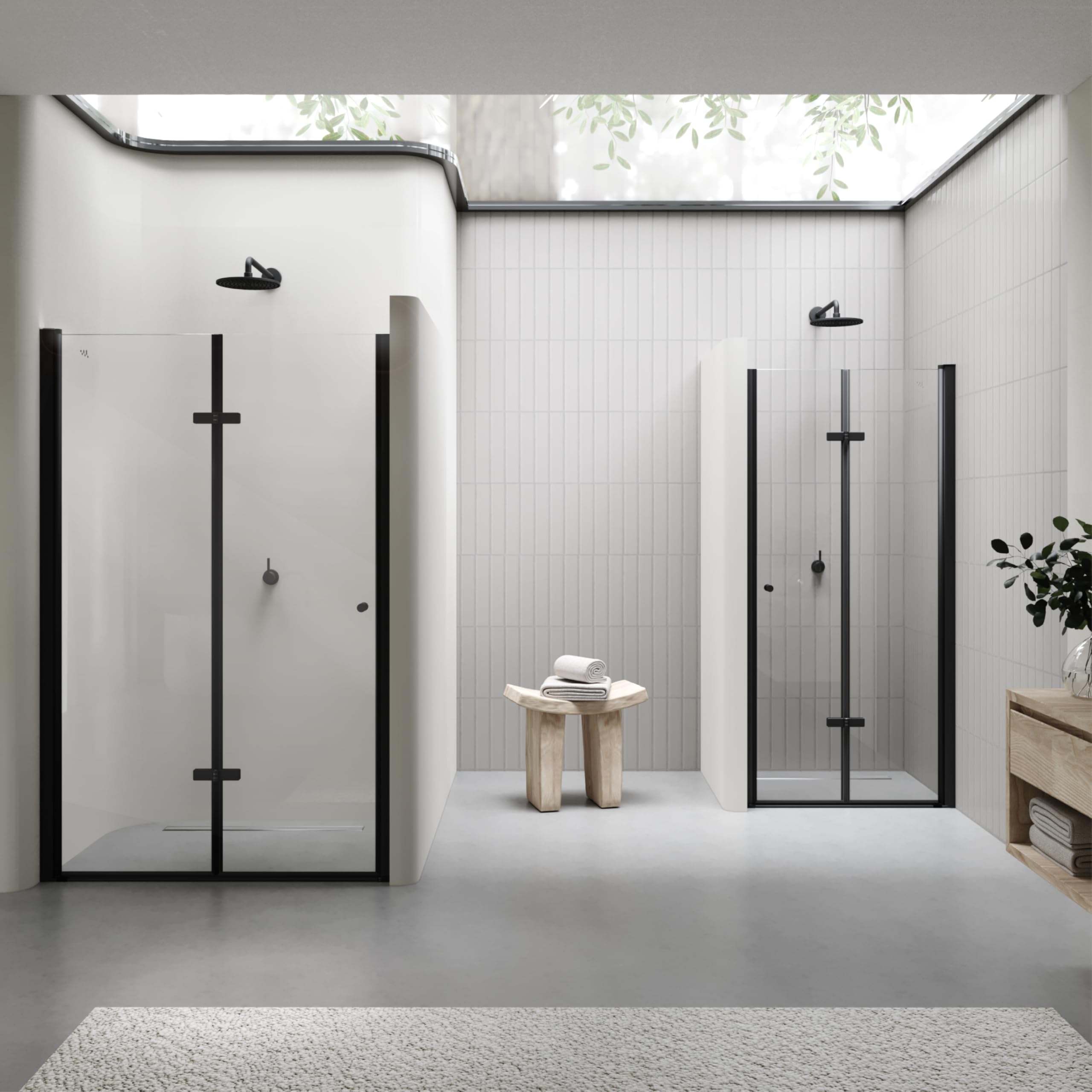 i-flair Mila Duschtür 80x195 cm – Nischentür aus Klarglas, Falttür mit schwarzen Aluminiumprofilen, 6 mm ESG Sicherheitsglas, Nano, Hebe-Senkmechanismus, Verstellbereich 80–83,5 cm, DK822