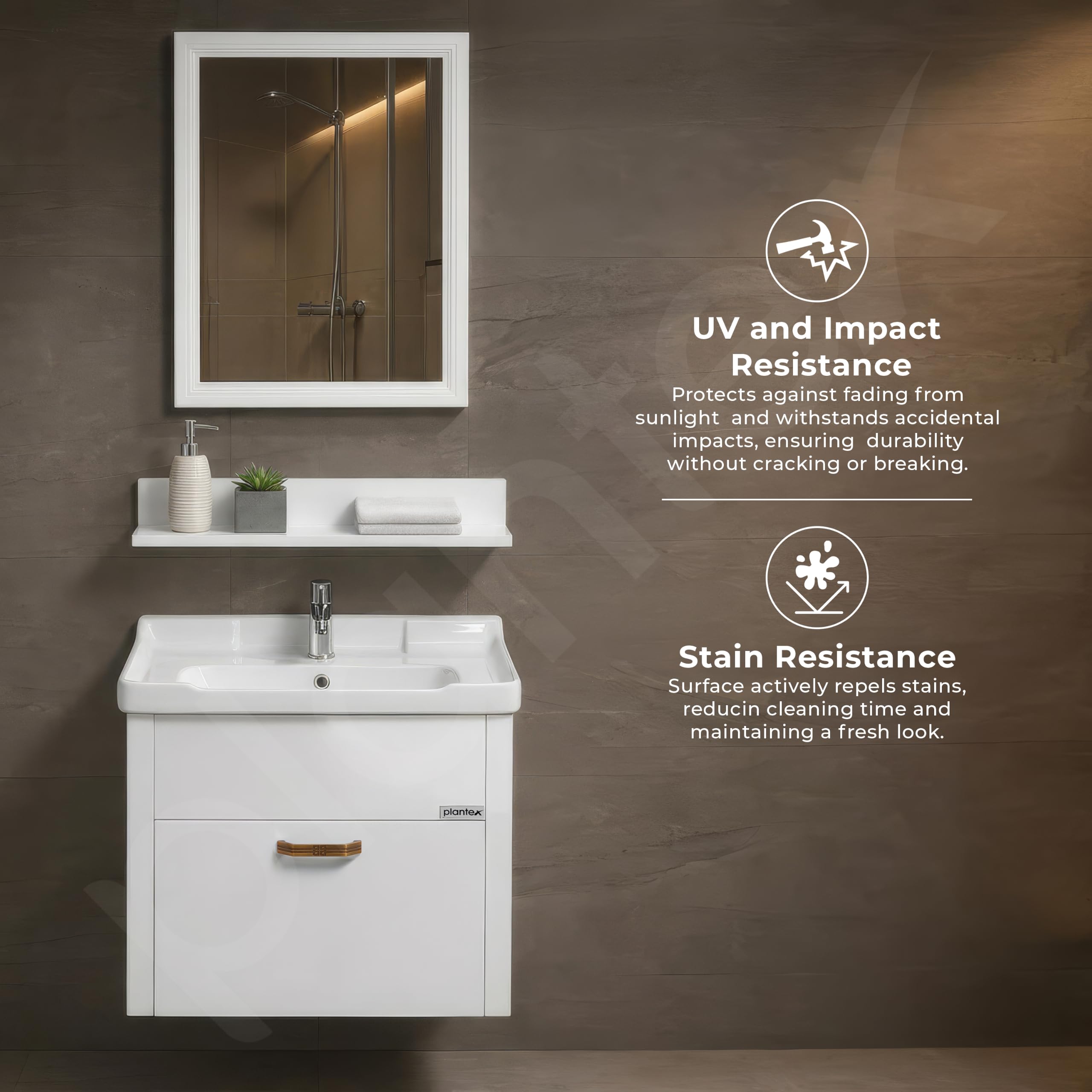 Plantex Vanity Cabinet - Washbasin Set with Mirror -6