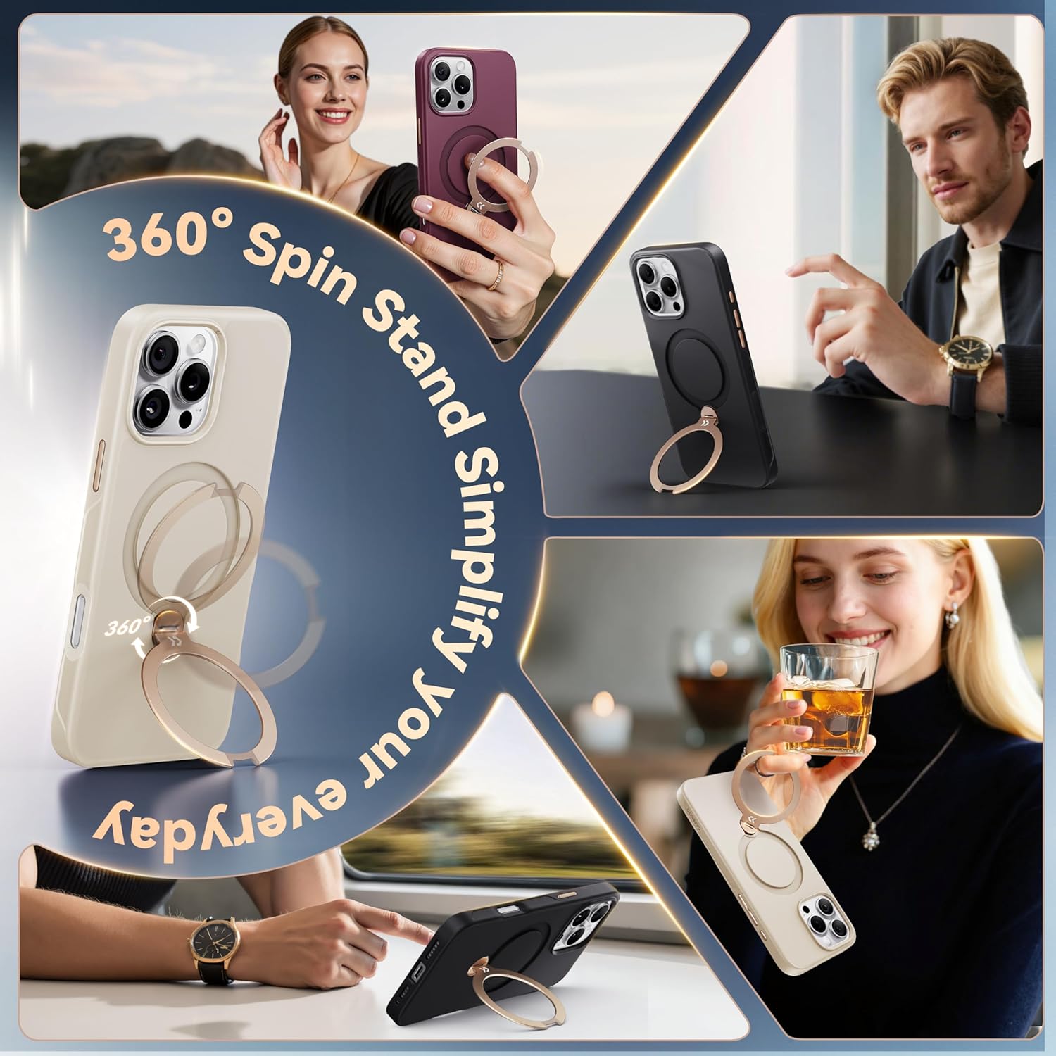 CASEKOO Ivory White Designed for iPhone 16 Pro Case with Spin Magnetic Stand [16FT Military Protection] [Non-Slip Edge] [Fit for MagSafe] Shockproof for iPhone 16 Pro Case with Stand 6.3'' - Image 4