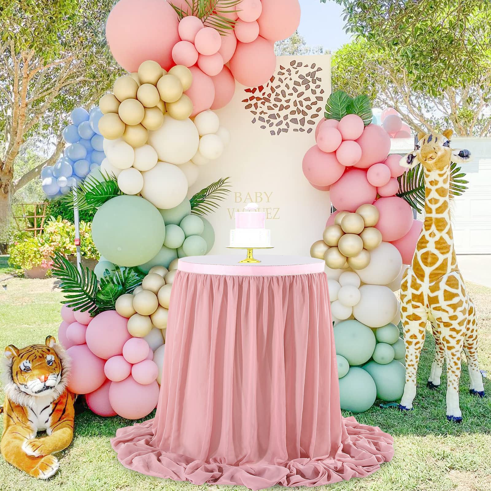 Chiffon Table Skirt Dusty Rose 9ft Sheer Tablecloth for Wedding Sweetheart Table Party Table Decoration Rectangle Tables or Round Tables - Image 2
