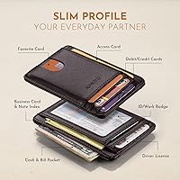 Vista 218 de Buffway - Billetera delgada minimalista de cuero con protección RFID para hombre y mujer Café Lichee