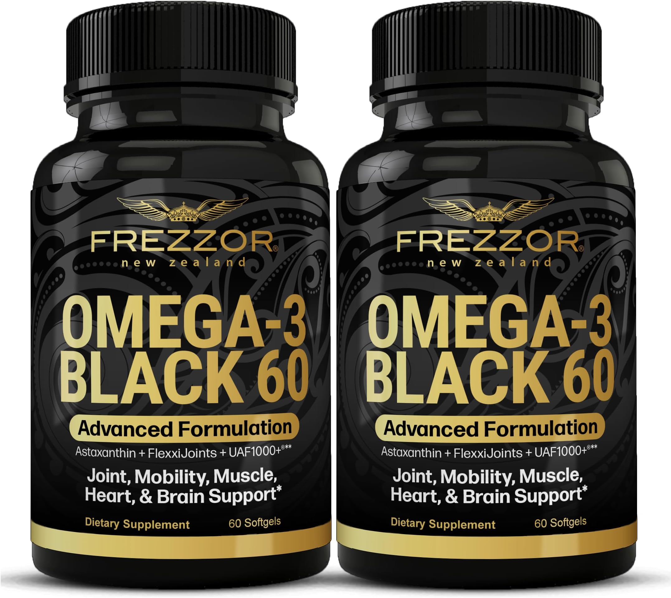 Omega 3 Black for Joint Care & Comfort - New Zealand Green Lipped Mussel Oil Capsules; 53x Higher Potency with UAF1000+ Super Antioxidant, No Fishy Aftertaste, 60 Count (Pack of 2)