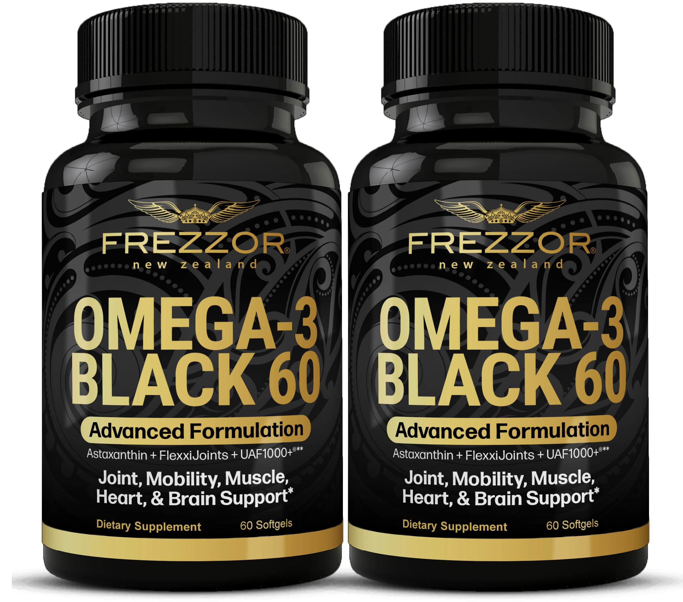 Omega 3 Black for Joint Care & Comfort - New Zealand Green Lipped Mussel Oil Capsules; 53x Higher Potency with UAF1000+ Super Antioxidant, No Fishy Aftertaste, 60 Count (Pack of 2)