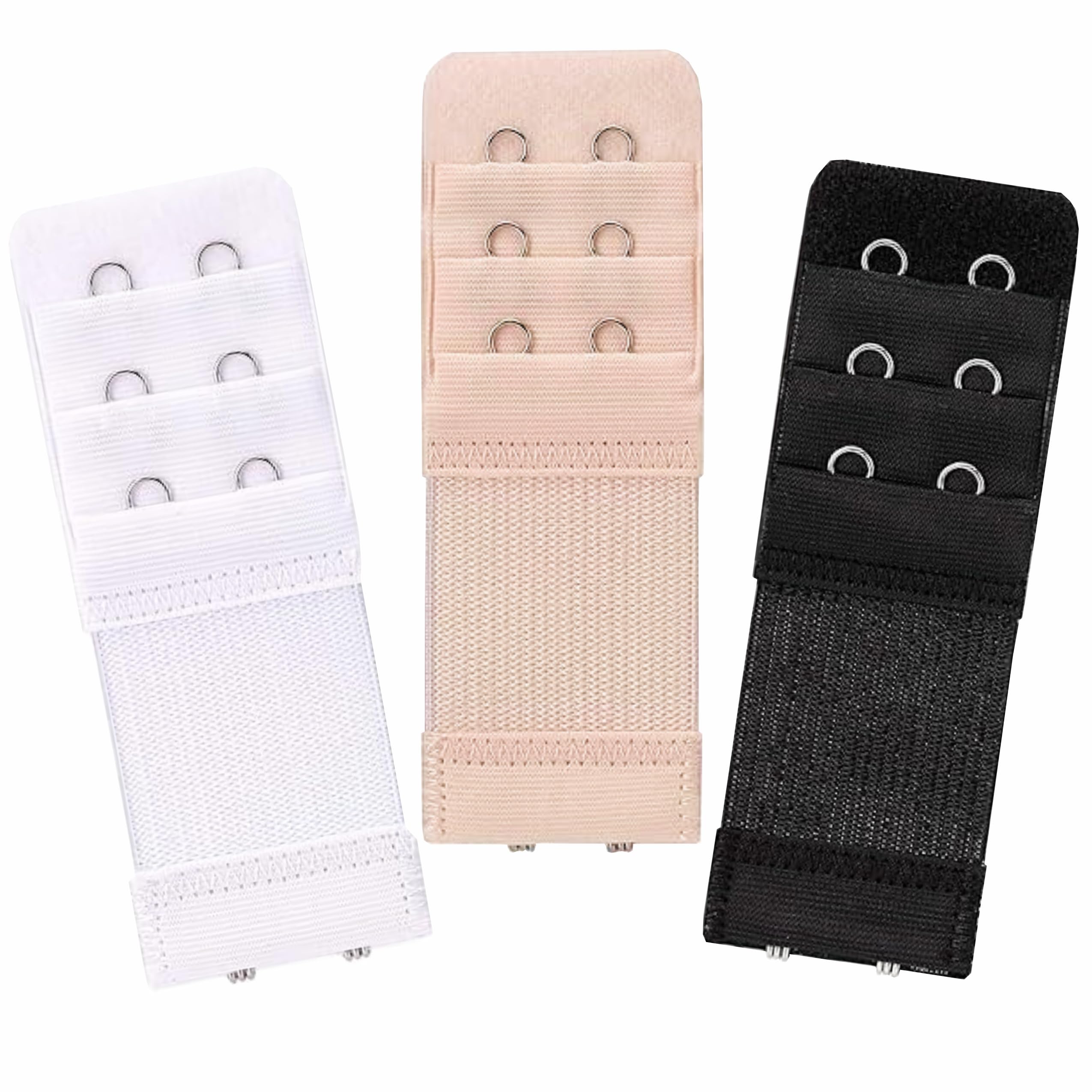 ibuddy Women's Bra Extenders 2 Hooks 3 Rows Bra Strap Extender, Stretchable Bra Extension Hooks For Tight Bra, Soft & Comfortable - Pack of 3 (Nude, Black, White)-picture-24