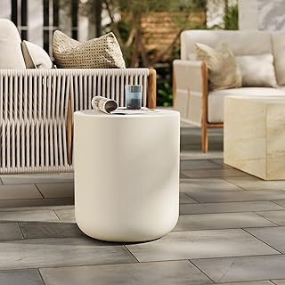 Modway Brion Concrete Stool in White - 16 Inch Cement Patio Sitting Stoo...