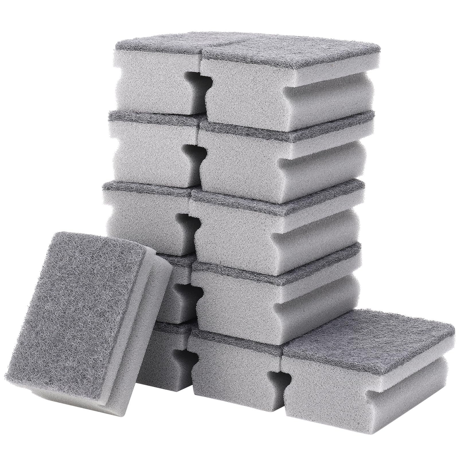 Pack of 12 Washing Up Sponge, Kitchen Sponge for Stubborn Dirt, Cleaning Sponge with Scouring Fleece, Durable Dish Sponge, Pot Sponge, Grey