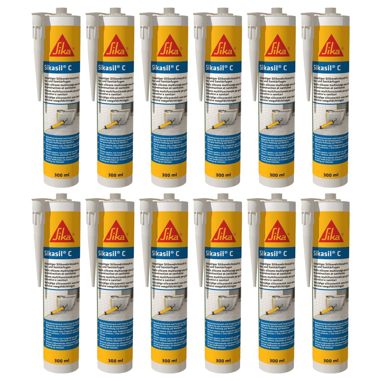 Sikasil C - Sellador de silicona para juntas sanitarias y de construcción, cartucho de 300 ml (transparente)
