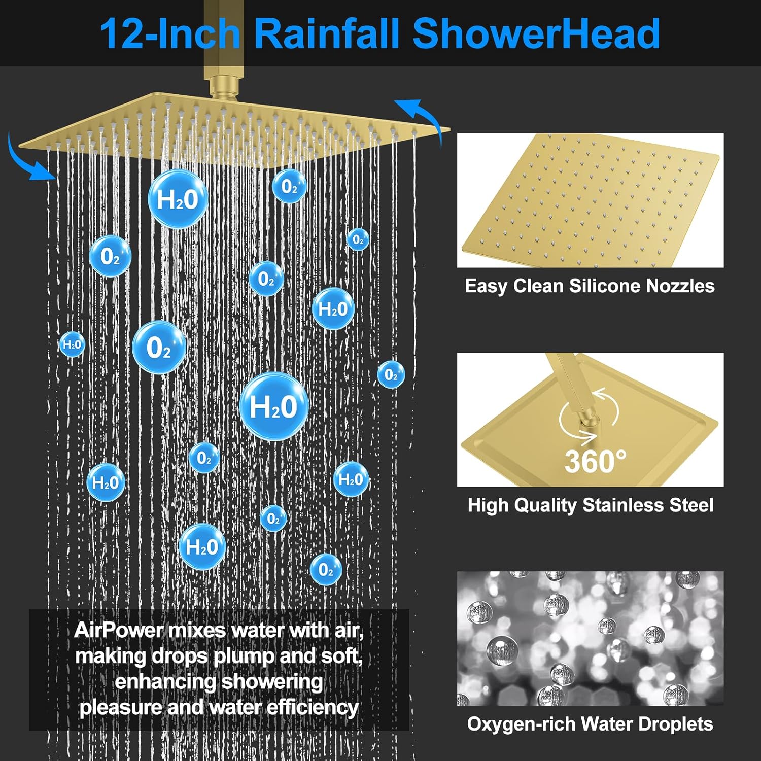 Shower Faucet Set,Brushed Gold Push Button Shower System with Rain Shower and Handheld,Gold Shower Faucet with Valve Ceiling Mount 12" Shower Head and Wall Mount 6" Shower Head with Handheld