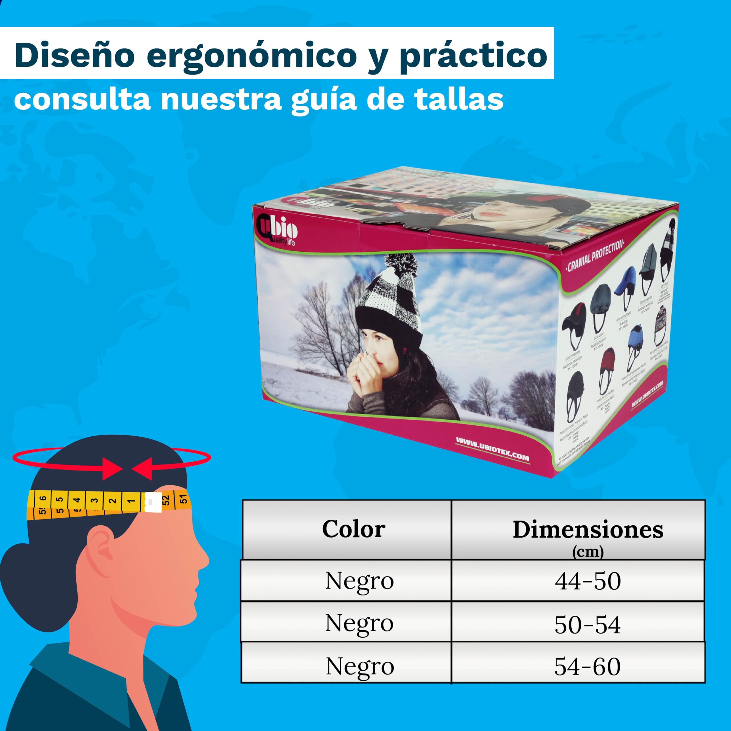Ubio Casco de Protección Craneal Negro, Tejido Transpirable - Protector para la Cabeza Personas Mayores, Epilepsia, Convulsiones, Niños, Adultos - Arnés de Mentón Ajustable 50-54cm Fabricado en España