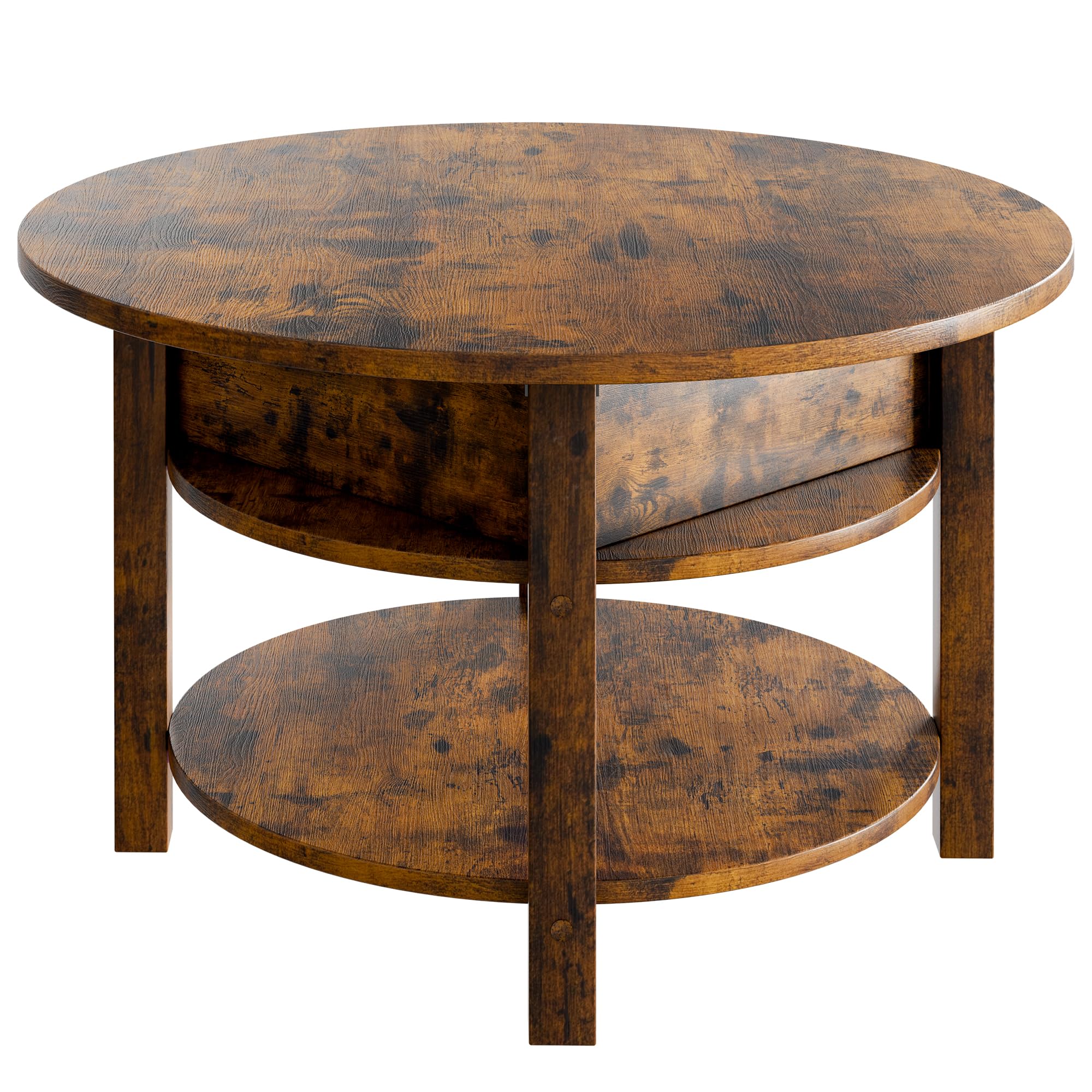ELUCHANG Table Basse avec Rangement Caché RondeTable Basse Plateau Relevable 2 en 1 pour Salon et Bureau, Forte Charge Portante, 80x80cm, Marron Rustique