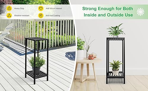 Miniatura 5 de Zhongma Soporte para Plantas de Interior y Exterior de 2 Niveles de 30" de Alto, 12 L x 12 W x 30 H pulgadas, Soporte de Flores de Metal Cuadrado