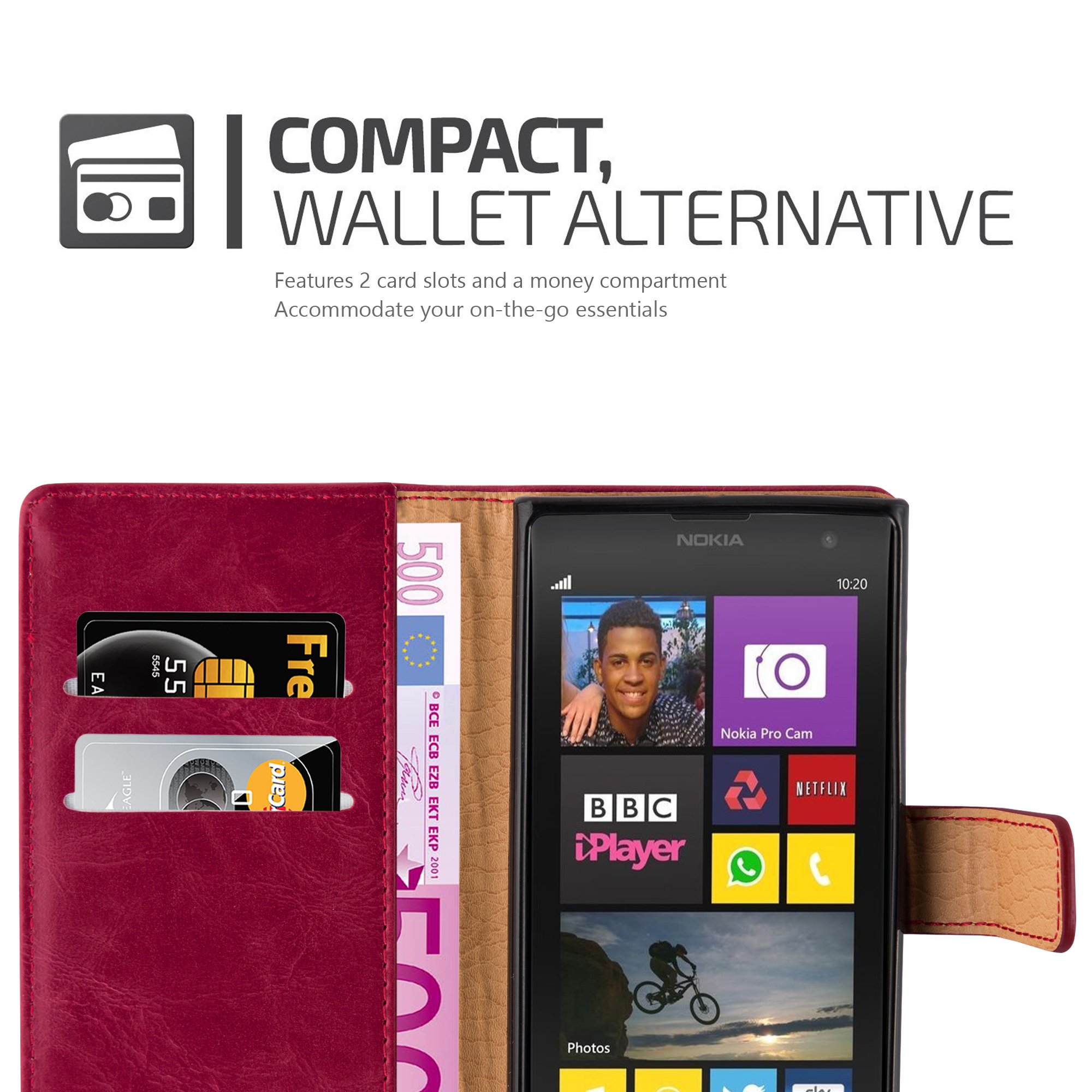 Cadorabo Custodia Libro per Nokia Lumia 925 in ROSSO VINACCIA - con Vani di Carte, Funzione Stand e Chiusura Magnetica - Portafoglio Cover Case Wallet