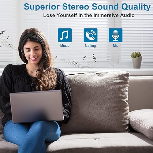 Miniatura 2 de BULYPAZY Diadema Bluetooth para mujer, auriculares inalámbricos con altavoces HD, banda negra de moda con diseño anudado y torcido para yoga,