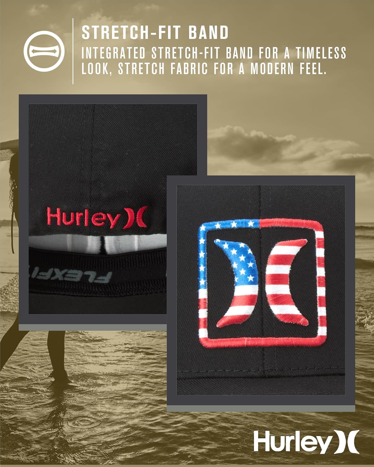 Hurley Men's Caps - Reflect Icon Curved Brim Baseball Cap - Fitted Hats for Men