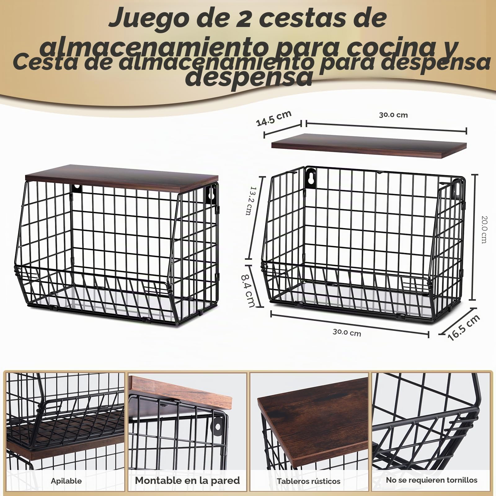 Mefirt Frutero de Cocina Moderno de 2 Pisos, Organizador de Frutas y Verduras, 2 Piezas Cestas Apilables y Montables en la Pared para Almacenar Fruteira y Aperitivos