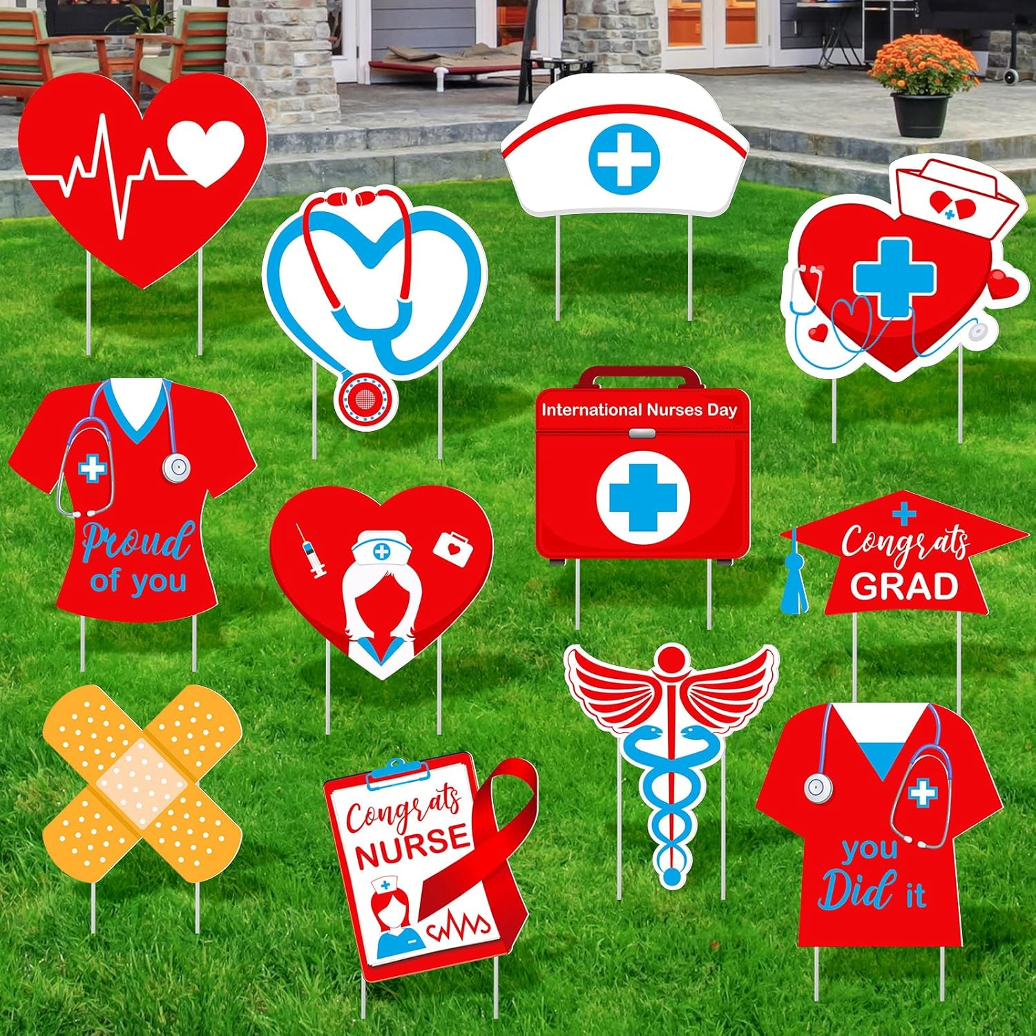 Xuhal 12 Pcs Nurse Graduation Yard Signs with 24 Pcs Stakes Nurse Appreciation Week