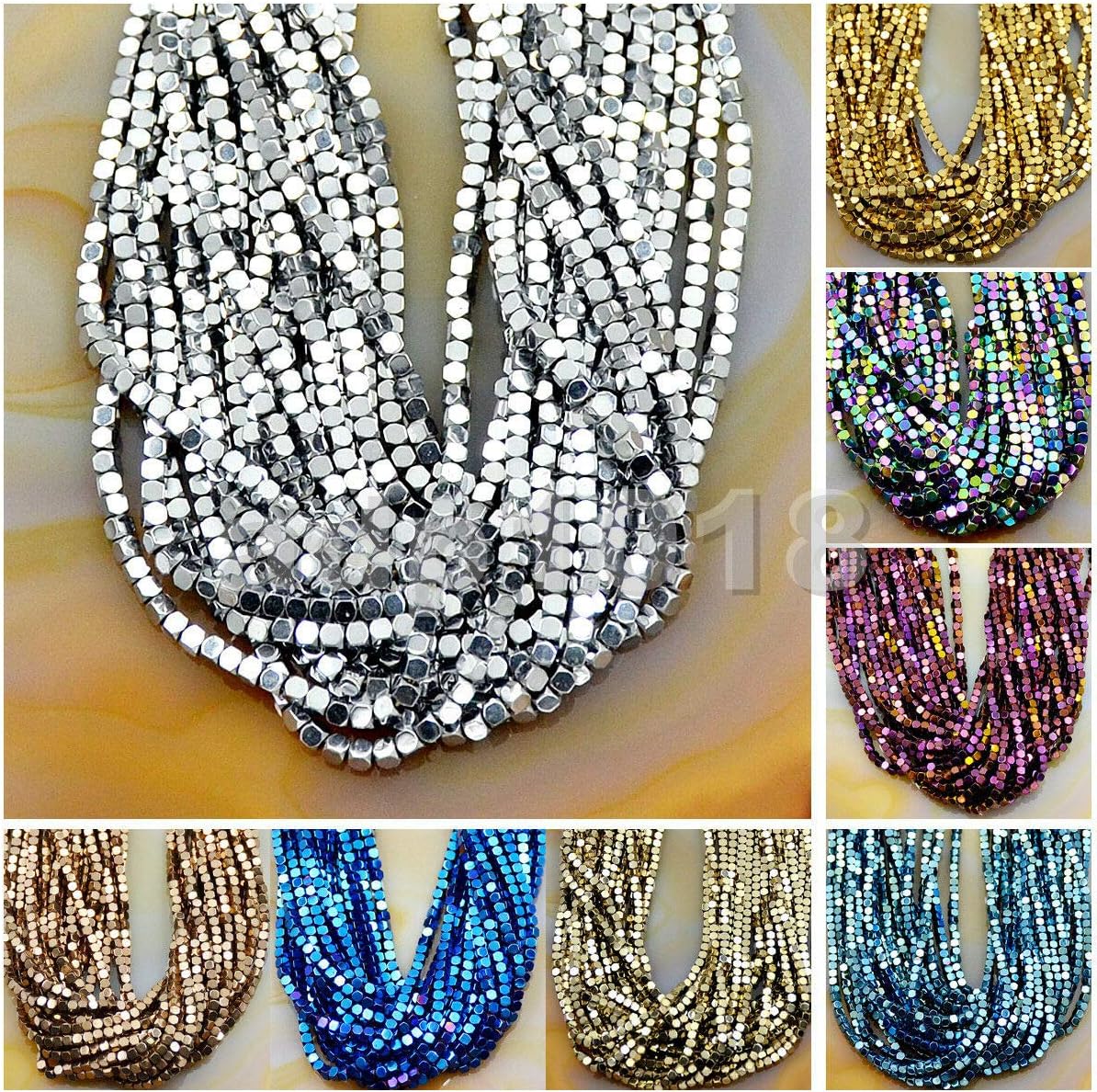 AD Beads Natural Hematite Gemstone Faceted Square Cube Loose Beads 16" 2x2mm 4x4mm (2x2mm, Metallic Blue) - Image 7