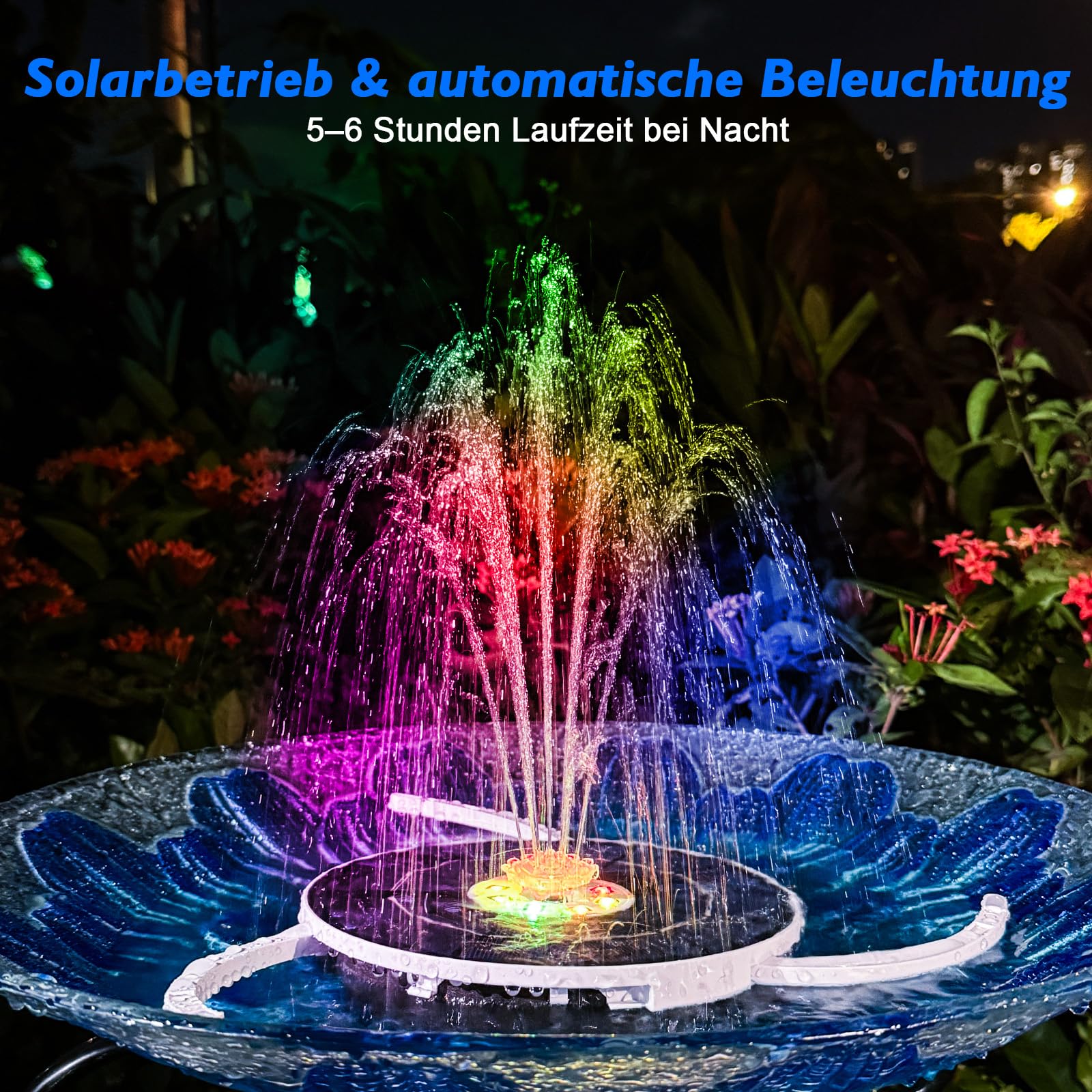 AISITIN 3,5W LED Solar Springbrunnen für Außen nur Nachts mit 3000mAh Akku