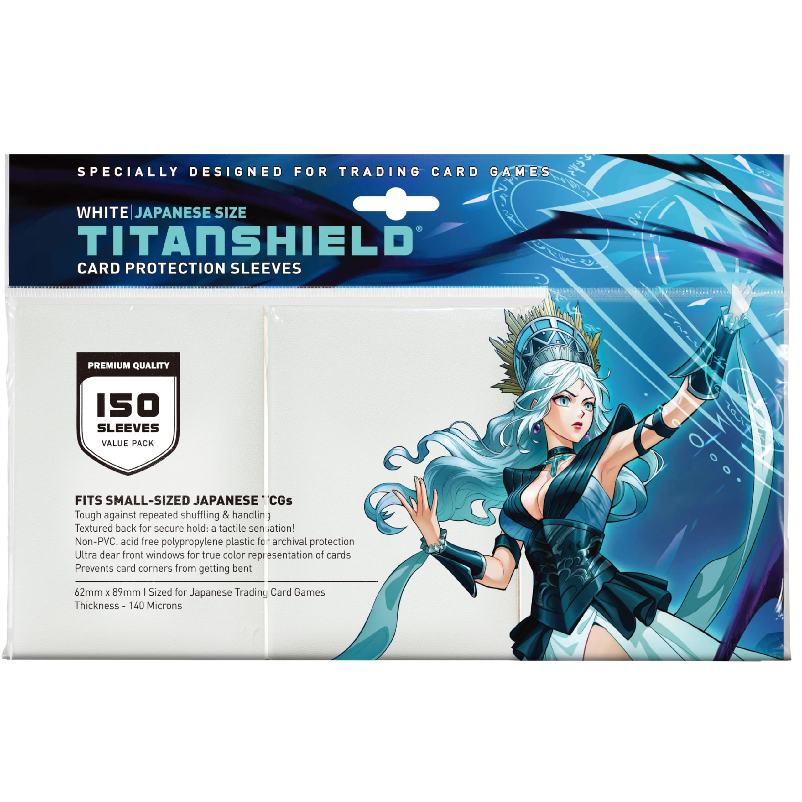 TitanShield Small Japanese Card Sleeves, White (150 Sleeves) - Fits Yu-Gi-Oh