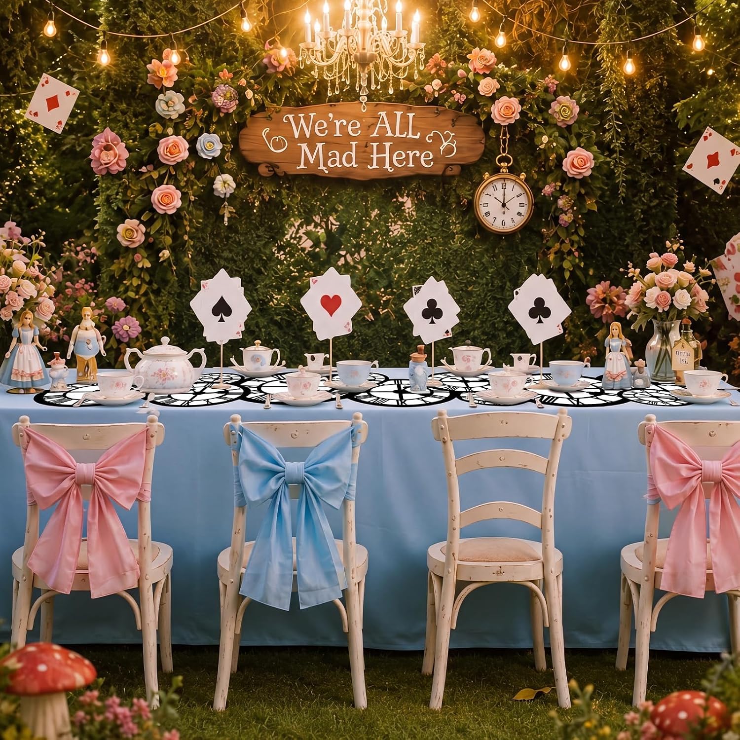 Preboun 3 Pcs Wonderland Themed Tea Party Decoration, Black and White image 4