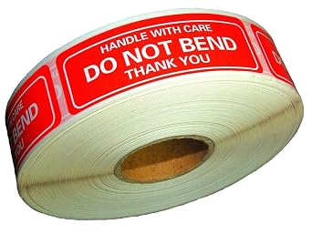 1" x 3" DO NOT Bend Handle with Care Thank You 200 Stickers 1" Core Roll