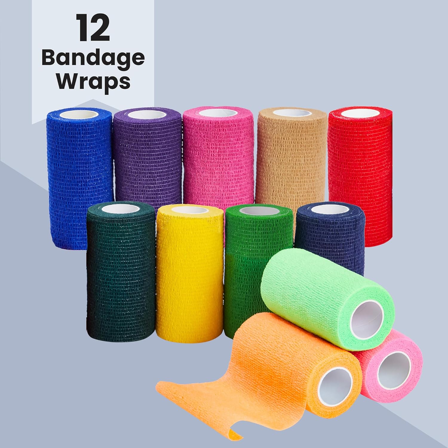 Juvale Self-Adherent Cohesive Bandage Wrap - Vet Tape for Horses & Dogs - Sprain & Strain Relief Elastic Bandage Wrap - Breathable & Tear-by-Hand Colored Roll Gauze - 4 in x 5 yd, Pack of 12 - Image 4