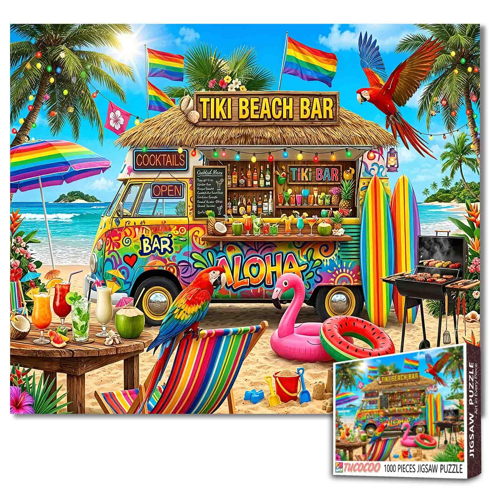 Summer Beach Jigsaw Puzzles for Adults 1000 Pieces Beach bar scene DIY Puzzles for Family Activity Games Aloha tropical theme Art Jigsaw Puzzles Home Wall Decor Craft Gifts 19.7 x 27.6 Inch โ image 1