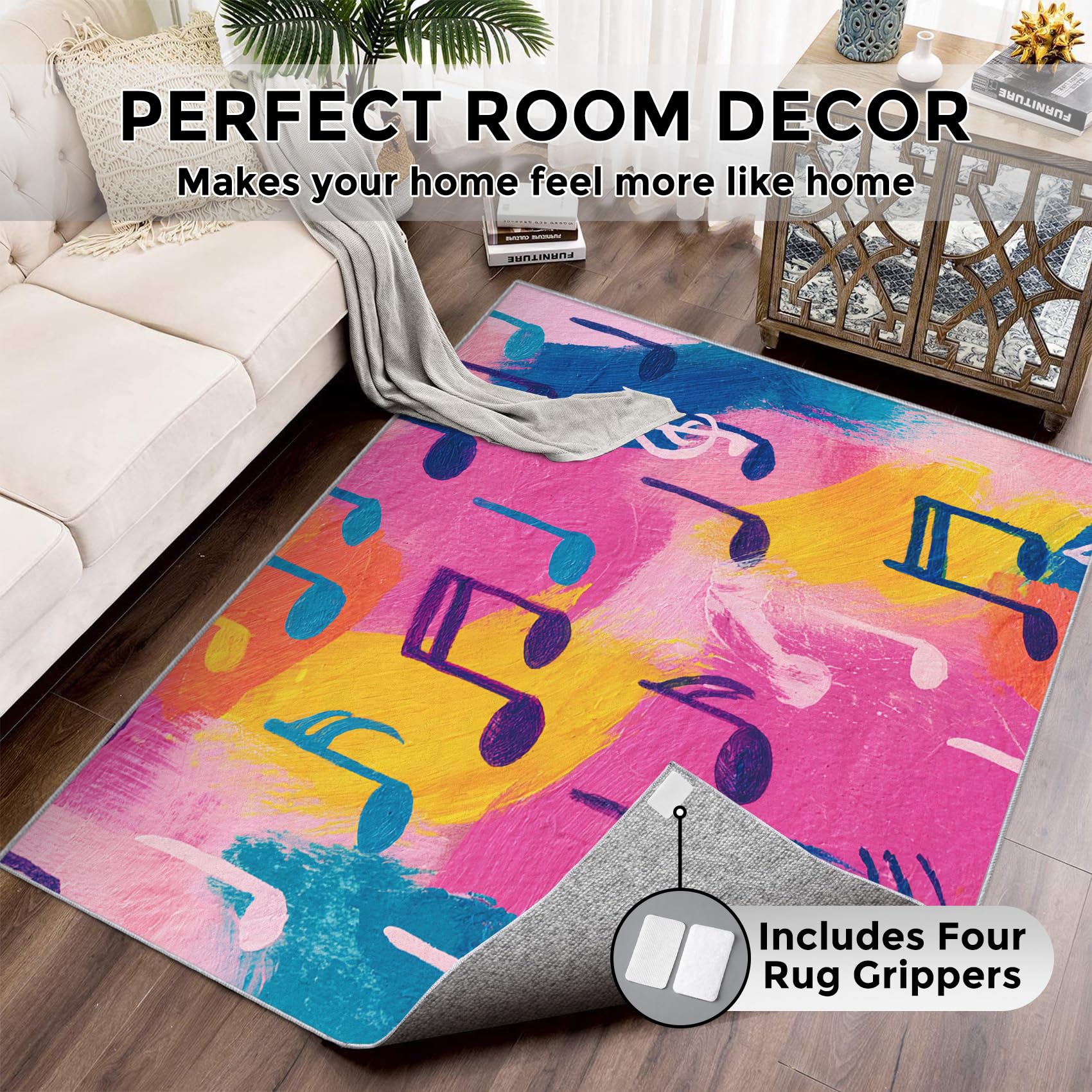 Générique Tapis Salon Note de Musique Colorée, Tapis Chambre Musical, Doux Flanelle Poil Court 80x150 cm - Lavable Antidérapant Paillasson H-89
