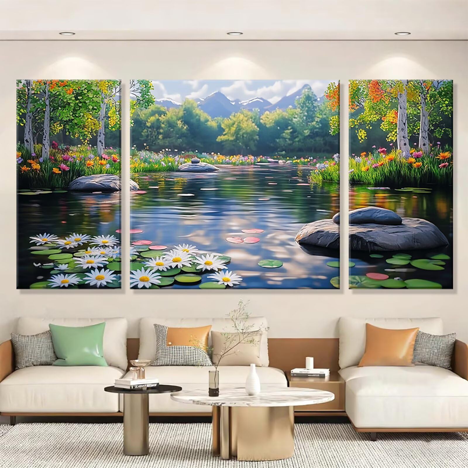 3 Pezzi Dipingere con i Numeri adulti, Paint by Numbers Margherita Lago, Kit Lavoretti Creativi, Kit di Pittura Acrilica Fai-da-Te, con Pennello, Decorazioni Casa 70x140cm (Senza Cornice) y1s-837