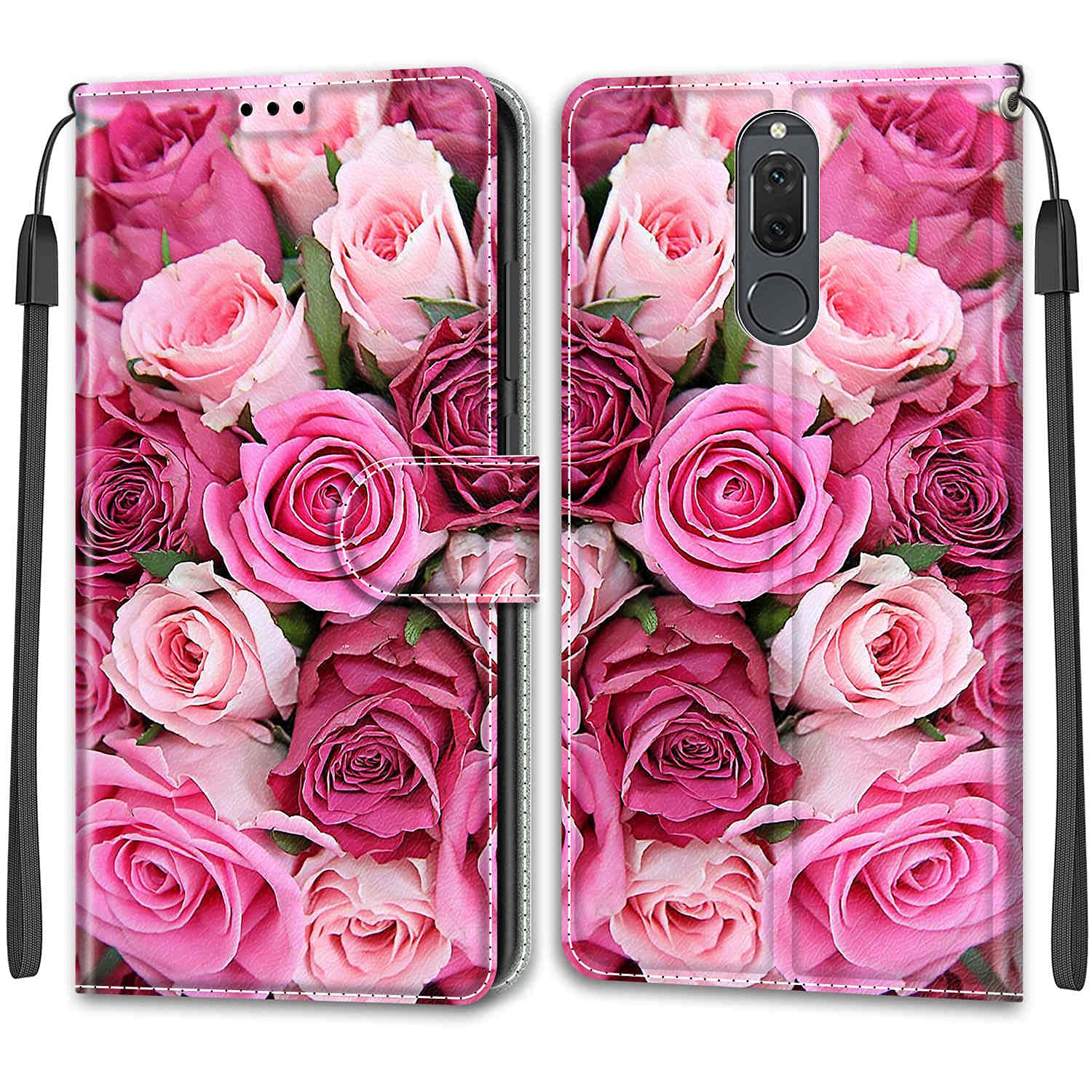 Shinycase Pink Rose Compatible With Huawei Mate 10 Lite,Pu Leather Wallet Flip Cover Shockproof Card Slots Kickstand Magnetic Closure Case For Huawei Mate 10 Lite
