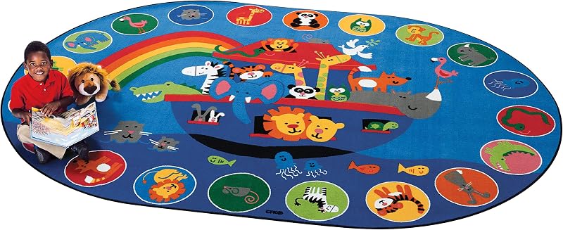 KID$Value Plus 80006 Noah's Voyage Circletime Classroom Rug 6ft x 9ft Oval Blue