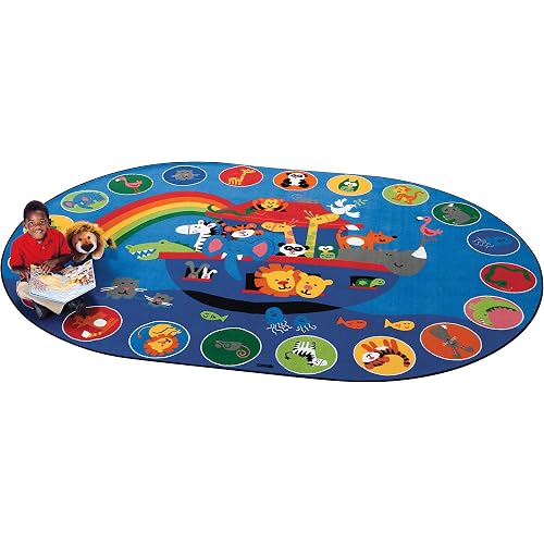 Carpets for Kids KID$Value Plus 80006 Noah's Voyage Circletime Classroom Rug 6ft x 9ft Oval Blue