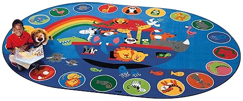 Carpets for Kids KID$Value Plus 80006 Noah's Voyage Circletime - Alfombra para aula, 6 x 9 pies, ovalada, color azul